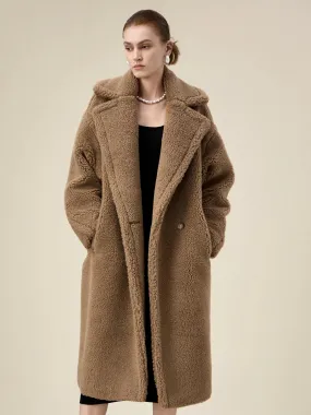 Amoretu Women's 55.4% Wool Notch Lapel Long Sleeve Plush Coat