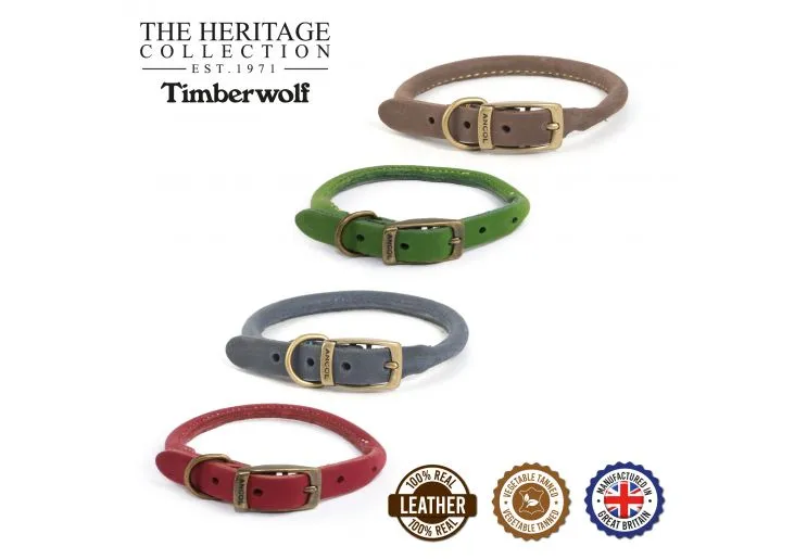Ancol - Timberwolf Round Leather Collar - Blue - 28cm-36cm (Size 3)