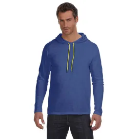 Anvil Men's Heather Blue Lightweight Long-Sleeve Hooded T-Shirt