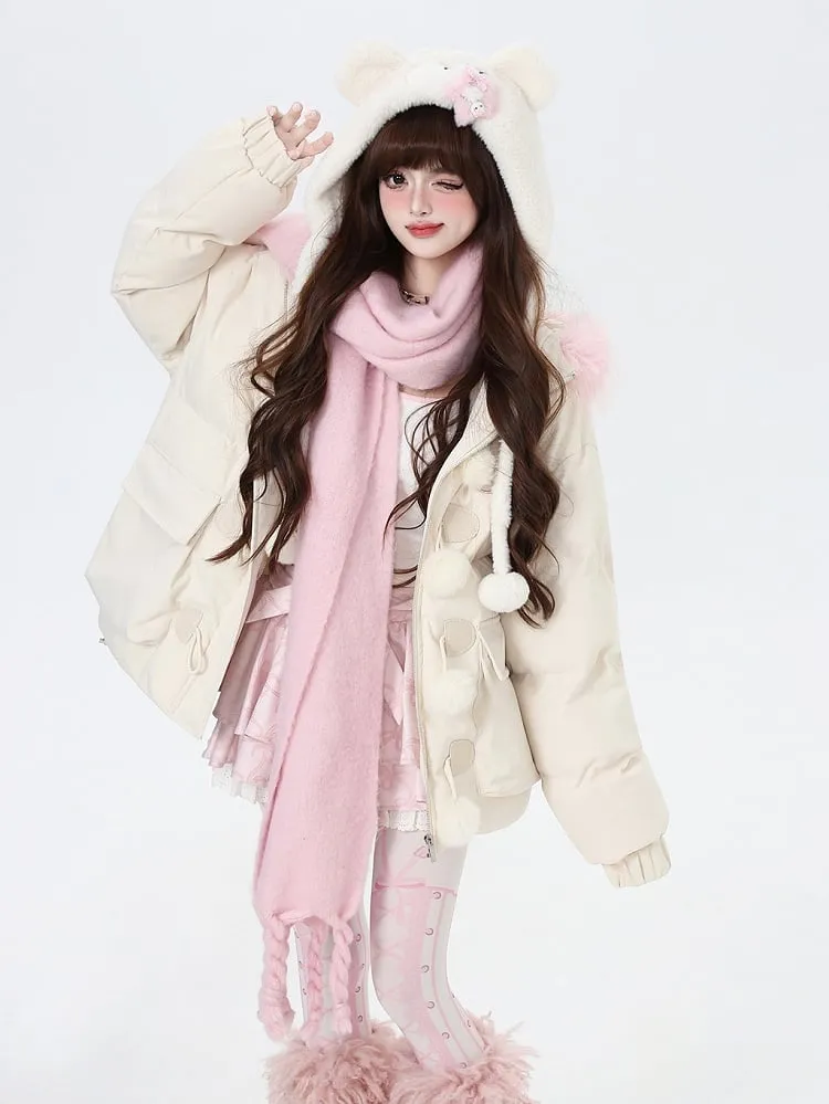Black Apricot Fleece Lined Faux Fur Trim Hooded Coat