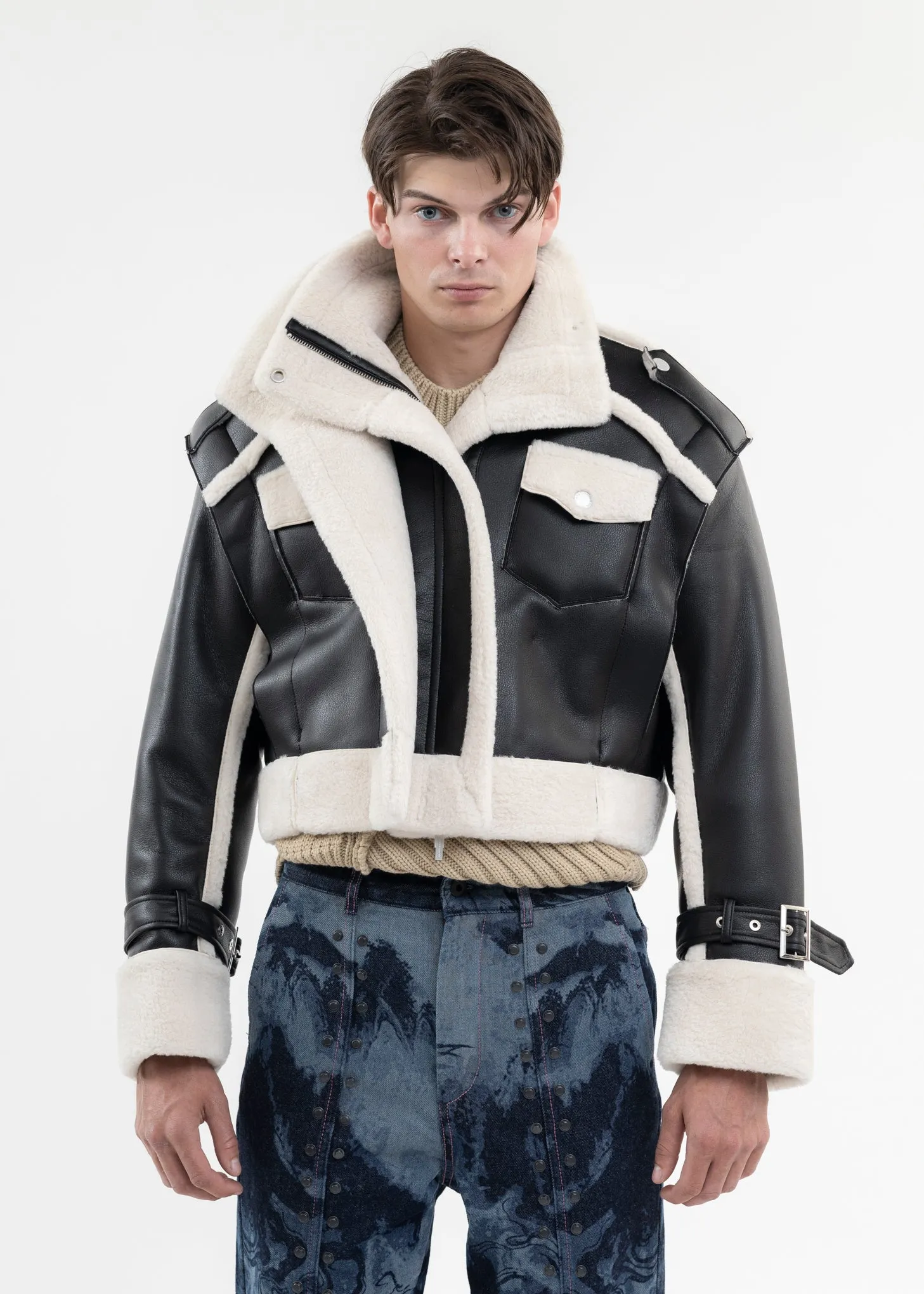 BLACK DOUBLE SIDE SHERPA JACKET