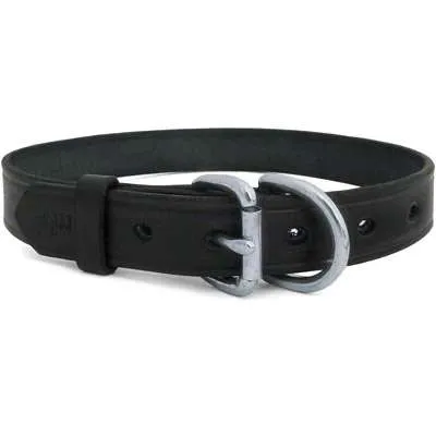 Classic Flat Leather Collar with Engraved Plate