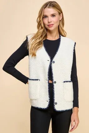 Contrast Color Stitched Sherpa Vest