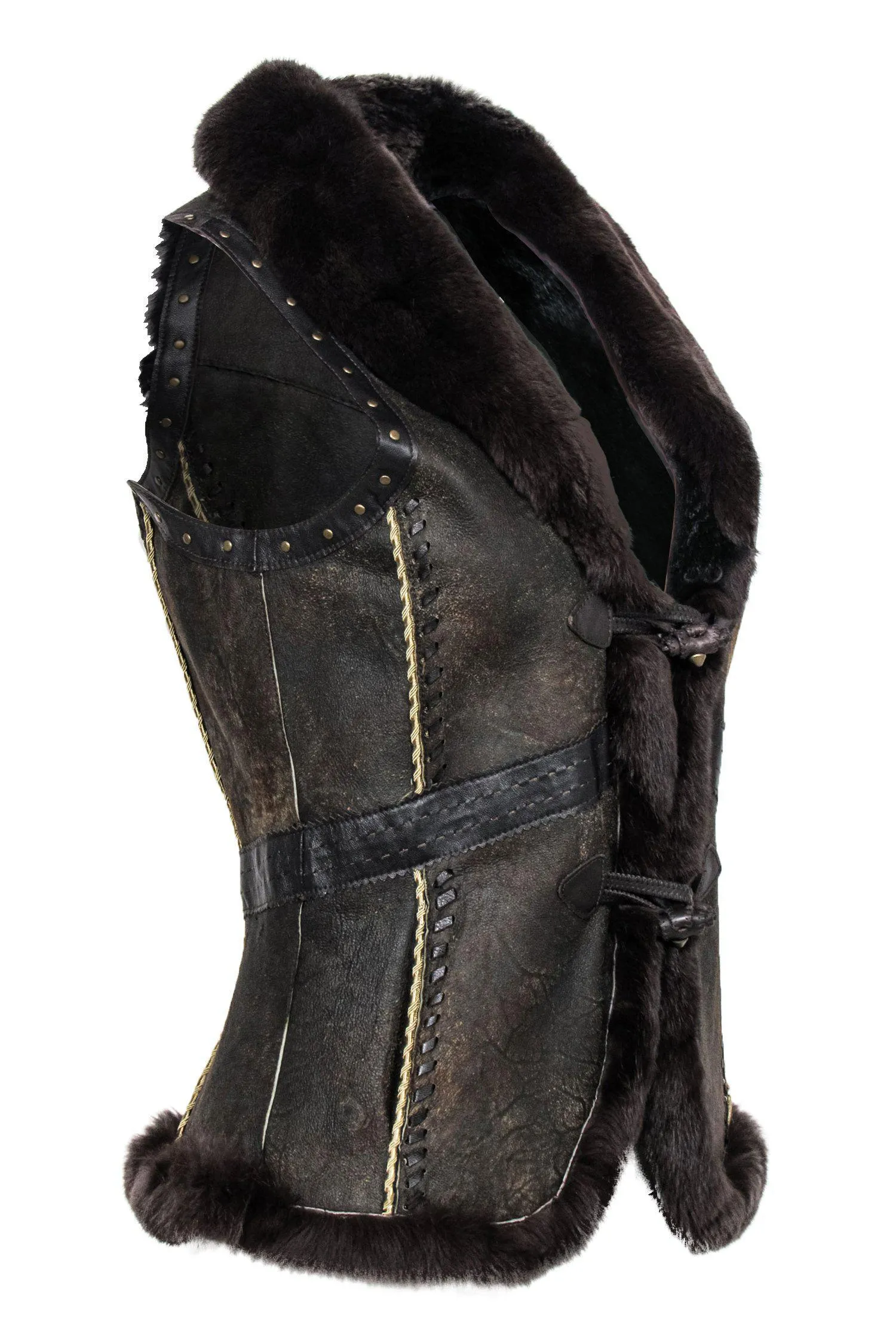 Damselle - Brown Rabbit Fur Toggle Vest Sz XS