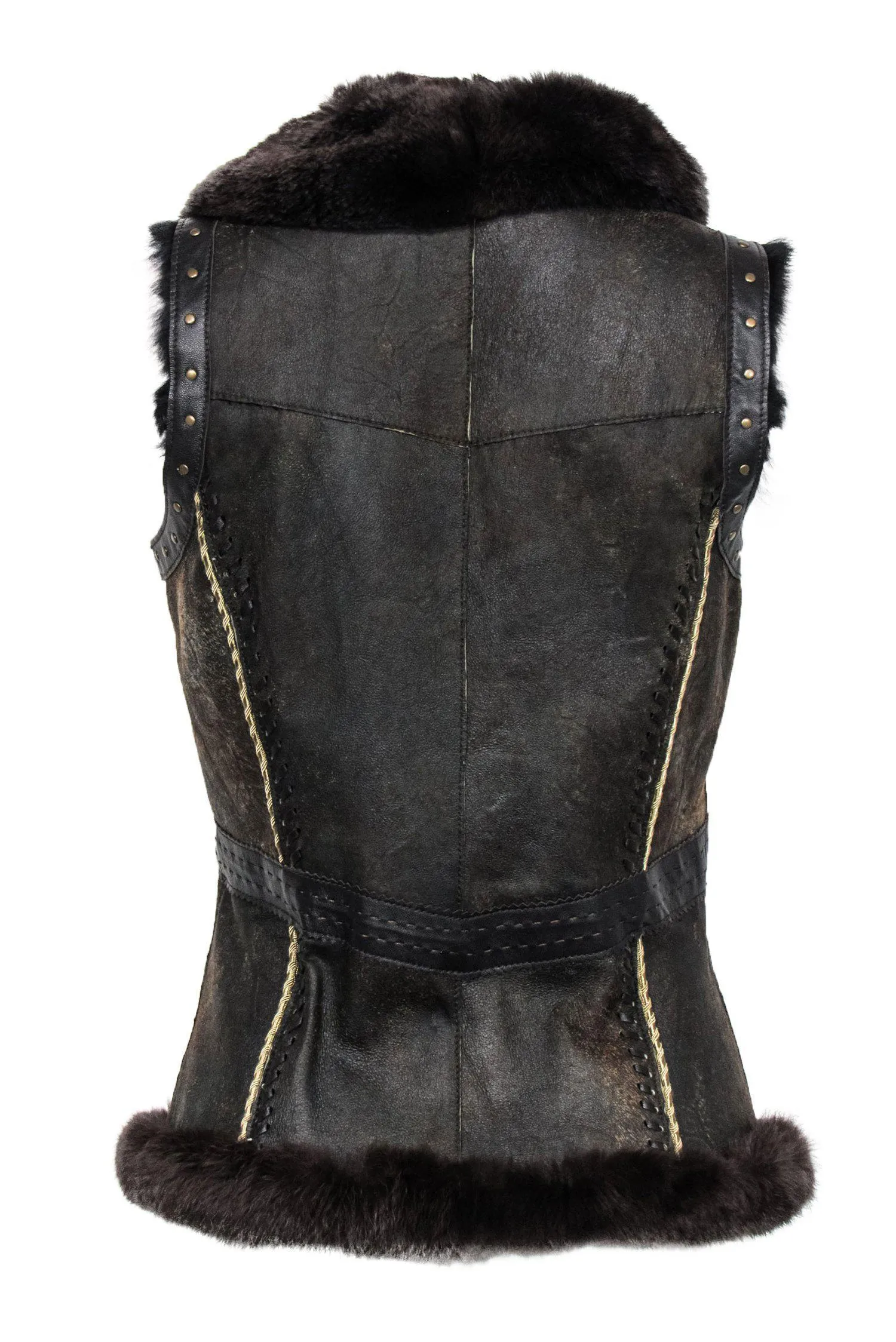Damselle - Brown Rabbit Fur Toggle Vest Sz XS