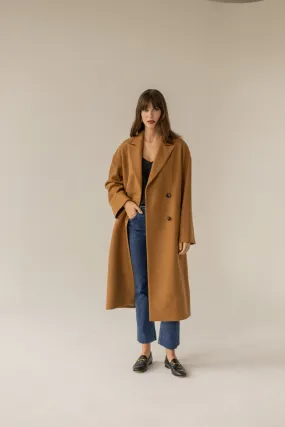 Double Breasted Cashmere Wool Coat - Caramel