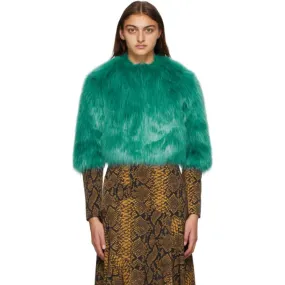 Dries Van Noten Blue Faux-Fur Cropped Jacket