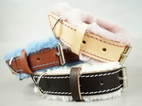 Fully Customizable Leather Dog Collar with Extra Fluffy Sheepskin