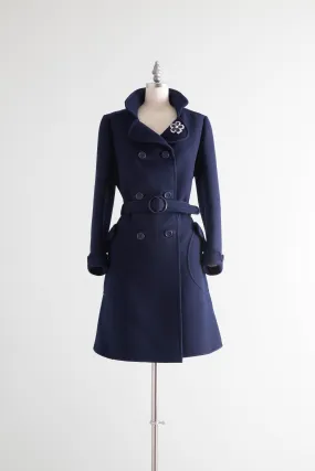 Iconic 1960’s Structured Mod Navy Blue Wool Trench Coat made in France 🇫🇷 / SM