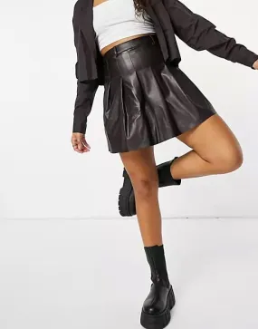 Leather Mini Skirt with Pleats