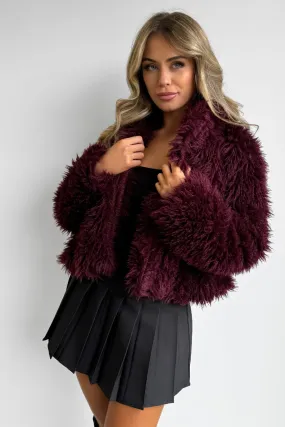 MAYA Burgundy Short Faux Fur Jacket