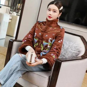 Phoenix Embroidery Retro Chinese Style Brocade Wadded Coat Comfort Fit