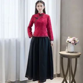 Signature Cotton Full Length Traditional Chinese Style Expansion Skirt