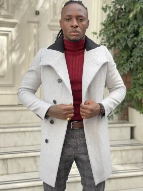 Treviso Light Gray Slim Fit  Shawl Collar Coat