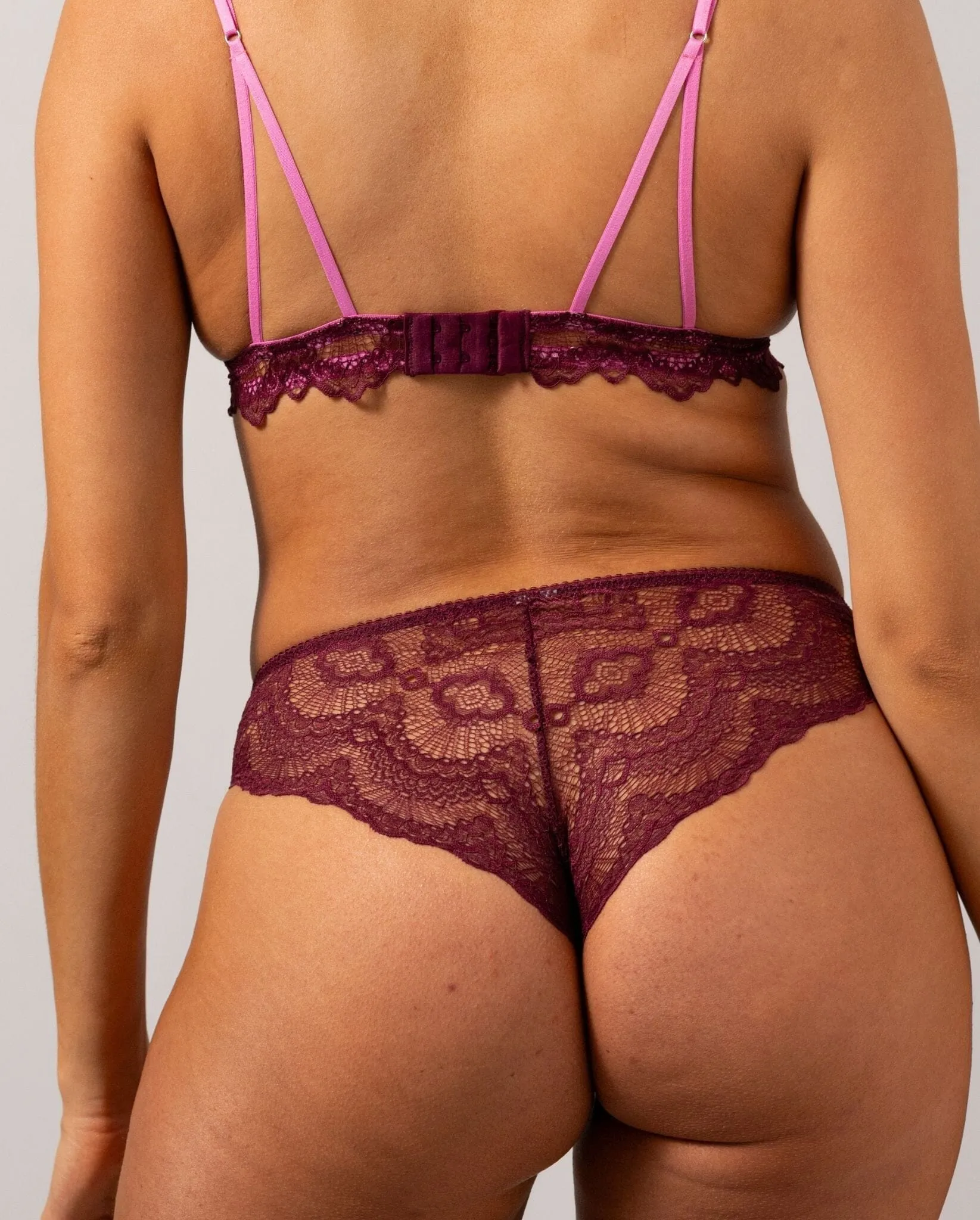 Understatement Underwear - Lace Triangle Bralette - Burgundy / Candy Pink