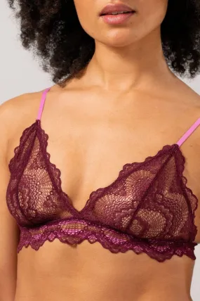 Understatement Underwear - Lace Triangle Bralette - Burgundy / Candy Pink