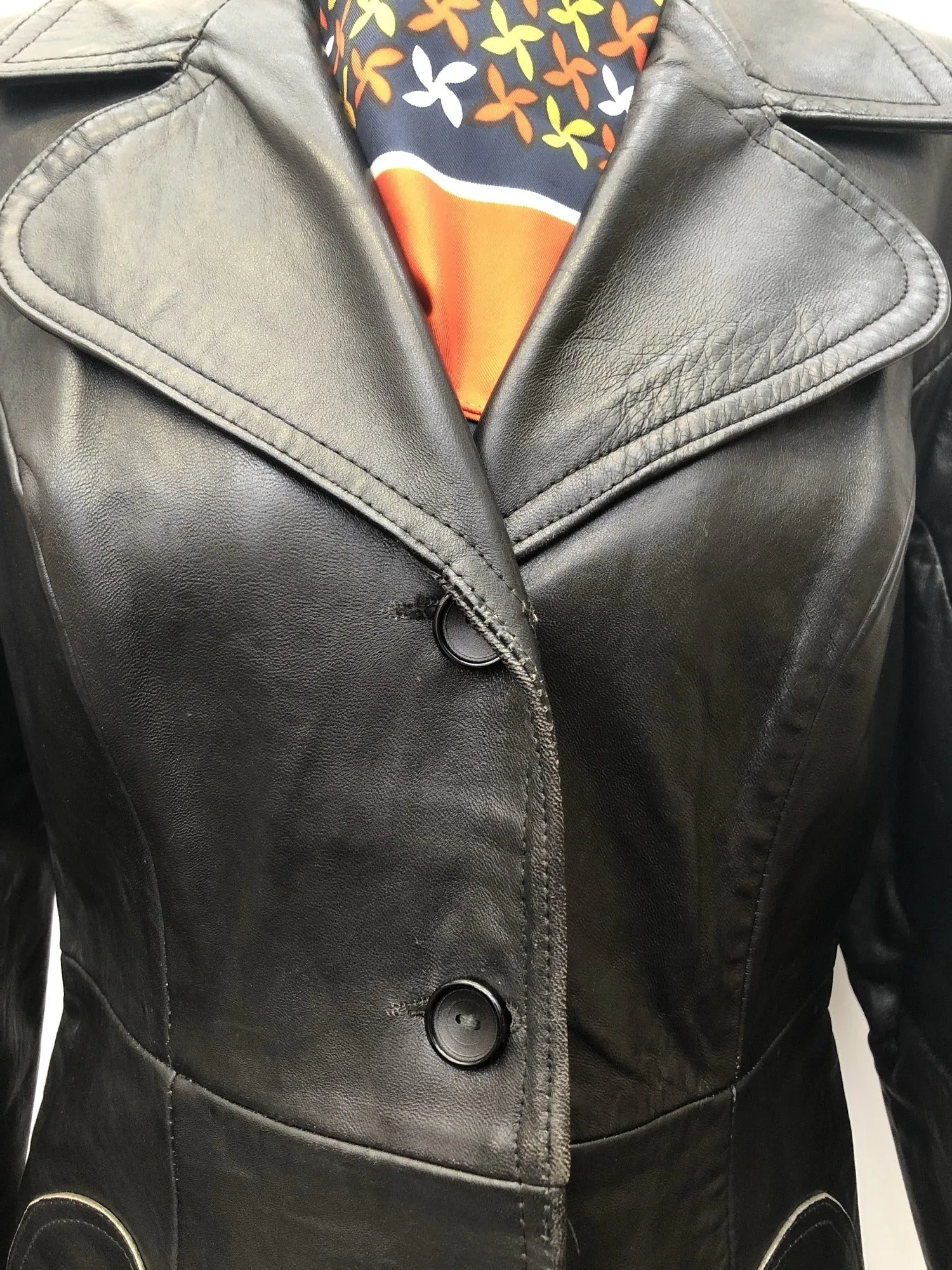 Vintage 1970s Leather Jacket by Suede Centre Swears and Wells in Black - Size UK 12