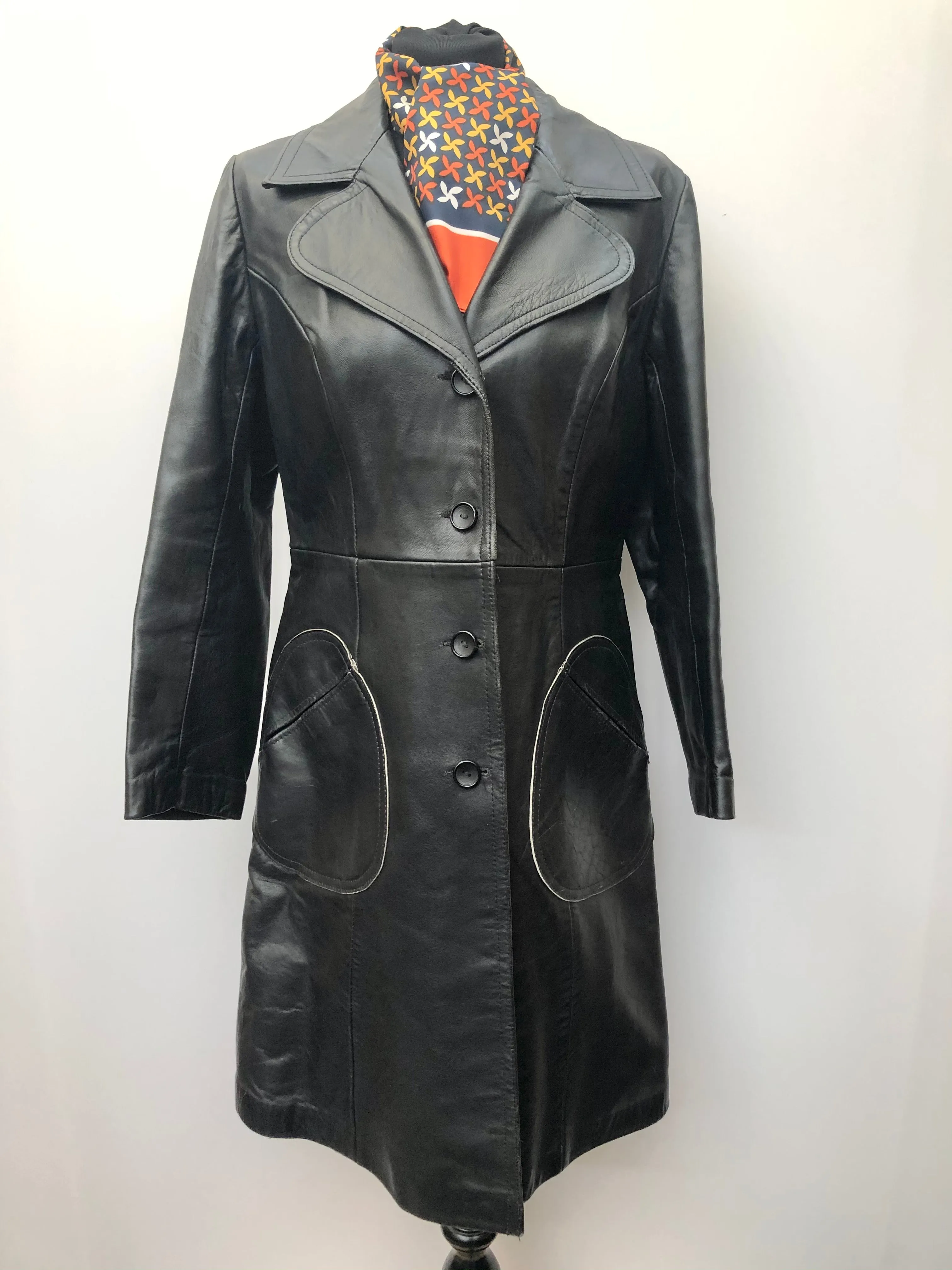 Vintage 1970s Leather Jacket by Suede Centre Swears and Wells in Black - Size UK 12