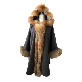 Women Grey Cape Woolen blend and fox fur