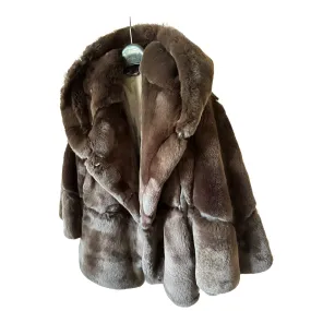 Women jacket сoat  rex rabbit fur and  leather, Fur cape coat