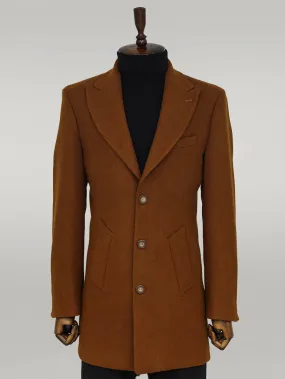 WSS Wide Lapel Wool Brown Men Coat  - Singen